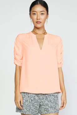 Clearance Shirred Sleeve Blouse Women Short Sleeve Tops