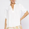Hot Shirred Sleeve Blouse Women Short Sleeve Tops