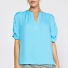 New Shirred Sleeve Blouse Women Short Sleeve Tops