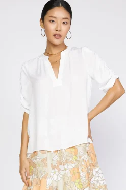 Hot Shirred Sleeve Blouse Women Short Sleeve Tops