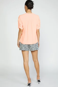 Clearance Shirred Sleeve Blouse Women Short Sleeve Tops