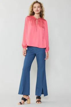 Fashion Shirred Yoke Blouse Women Long Sleeve Tops