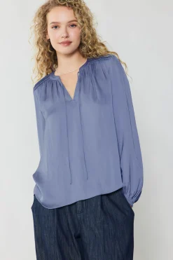 Fashion Shirred Yoke Blouse Women Long Sleeve Tops