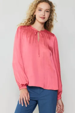 Fashion Shirred Yoke Blouse Women Long Sleeve Tops