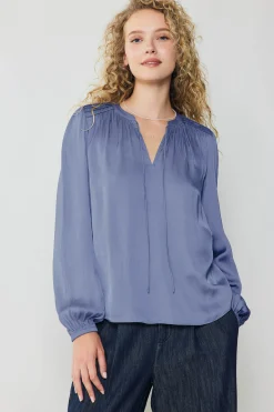 Fashion Shirred Yoke Blouse Women Long Sleeve Tops
