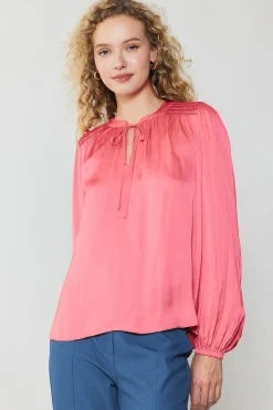 Fashion Shirred Yoke Blouse Women Long Sleeve Tops