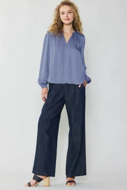 Fashion Shirred Yoke Blouse Women Long Sleeve Tops