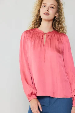 Fashion Shirred Yoke Blouse Women Long Sleeve Tops