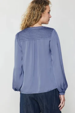 Fashion Shirred Yoke Blouse Women Long Sleeve Tops