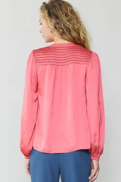 Fashion Shirred Yoke Blouse Women Long Sleeve Tops