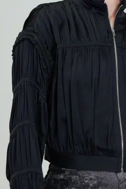 Best Shirred Zip Up Jacket Women Coats & Jackets