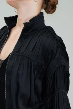 Best Shirred Zip Up Jacket Women Coats & Jackets