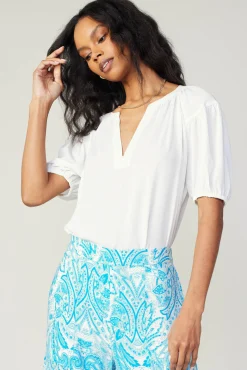 Best Short Sleeve Split Neck Blouse Women Short Sleeve Tops