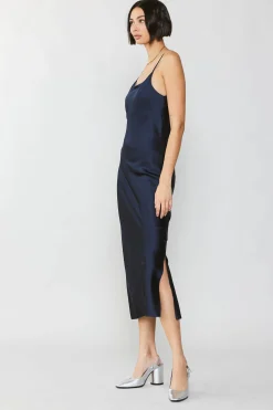 Hot Silk Bias Midi Dress Women Midi Dresses