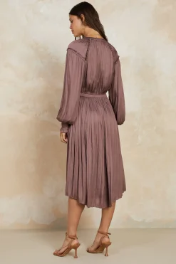 New Smocked Cuff Midi Dress Women Midi Dresses