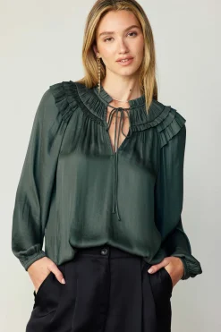 New Smocked Shoulder Blouse Women Long Sleeve Tops