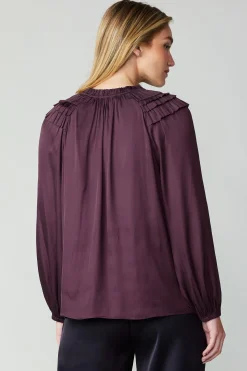 Best Smocked Shoulder Blouse Women Long Sleeve Tops