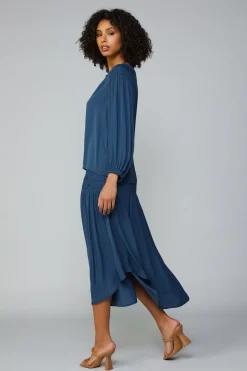 Clearance Smocked Shoulder Button Blouse Women Long Sleeve Tops