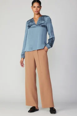 Fashion Smocked Sleeve Blouse Women Long Sleeve Tops