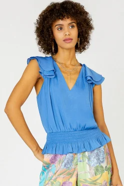 Hot Smocked Waist Cap Sleeve Top Women Sleeveless Tops