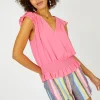 Discount Smocked Waist Cap Sleeve Top Women Sleeveless Tops