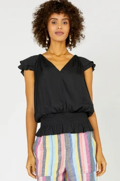 Clearance Smocked Waist Cap Sleeve Top Women Sleeveless Tops