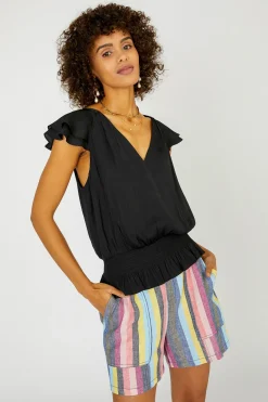 Clearance Smocked Waist Cap Sleeve Top Women Sleeveless Tops