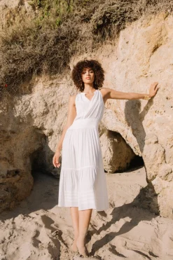 Fashion Smocked Waist Halter Midi Dress Women Midi Dresses