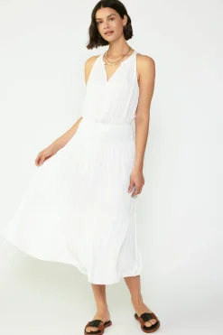 Fashion Smocked Waist Halter Midi Dress Women Midi Dresses