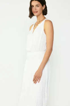 Fashion Smocked Waist Halter Midi Dress Women Midi Dresses
