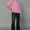 Online Split Neck Blouse Women Long Sleeve Tops