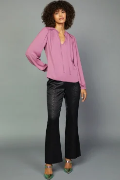 Online Split Neck Blouse Women Long Sleeve Tops