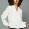 Outlet Split Neck Blouse Women Long Sleeve Tops