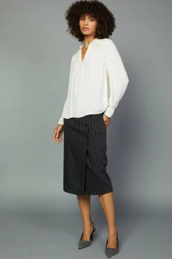 Outlet Split Neck Blouse Women Long Sleeve Tops