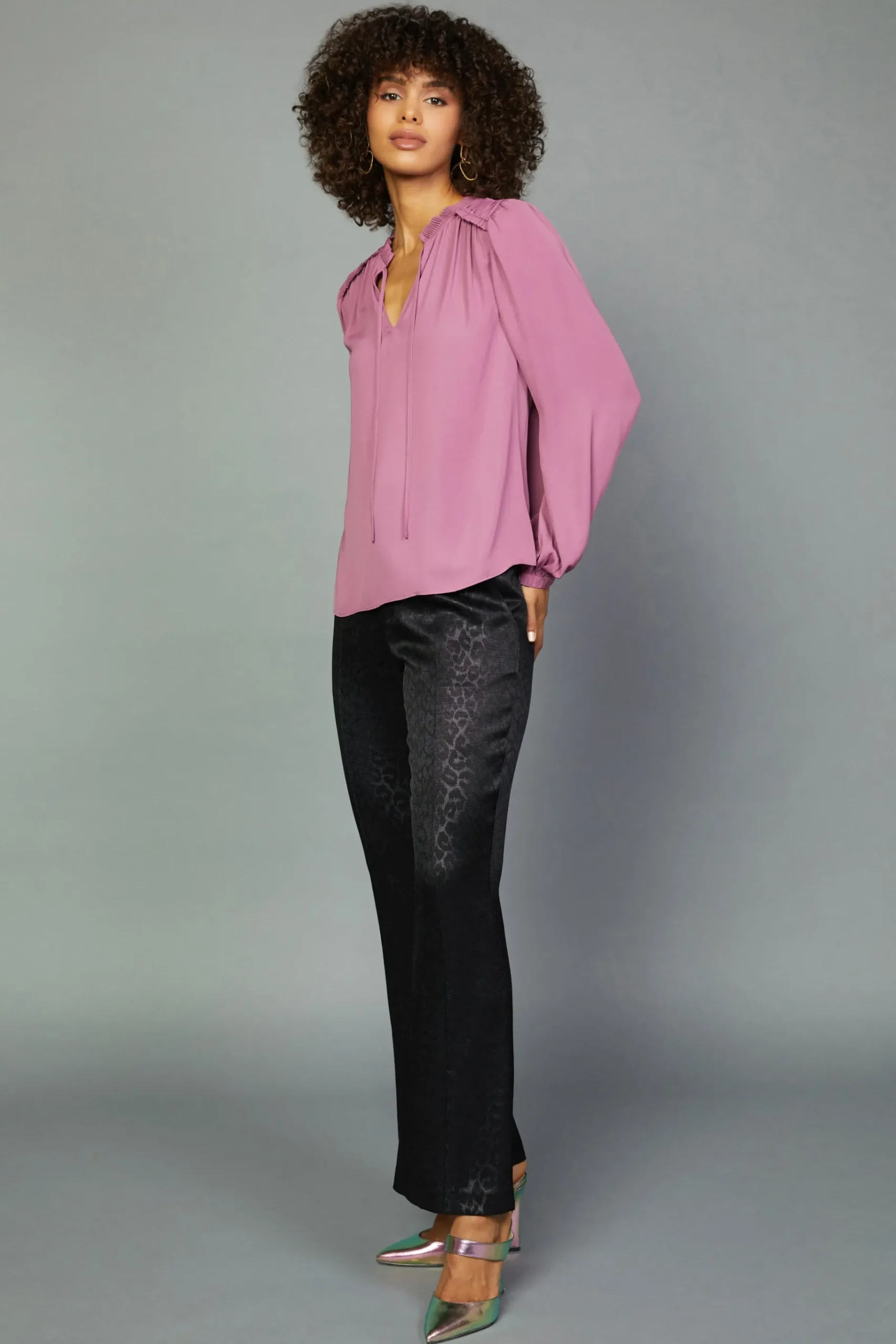Online Split Neck Blouse Women Long Sleeve Tops