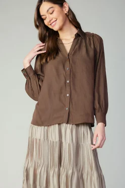 Discount Split Neck Buttoned Shirt Women Long Sleeve Tops