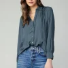 New Split Neck Buttoned Shirt Women Long Sleeve Tops