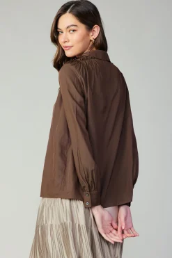 Discount Split Neck Buttoned Shirt Women Long Sleeve Tops