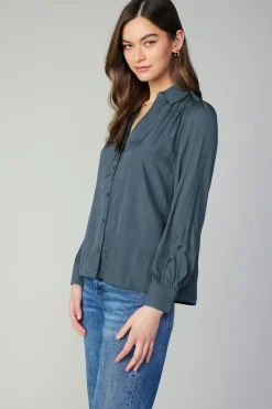 New Split Neck Buttoned Shirt Women Long Sleeve Tops