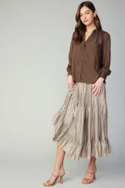 Discount Split Neck Buttoned Shirt Women Long Sleeve Tops