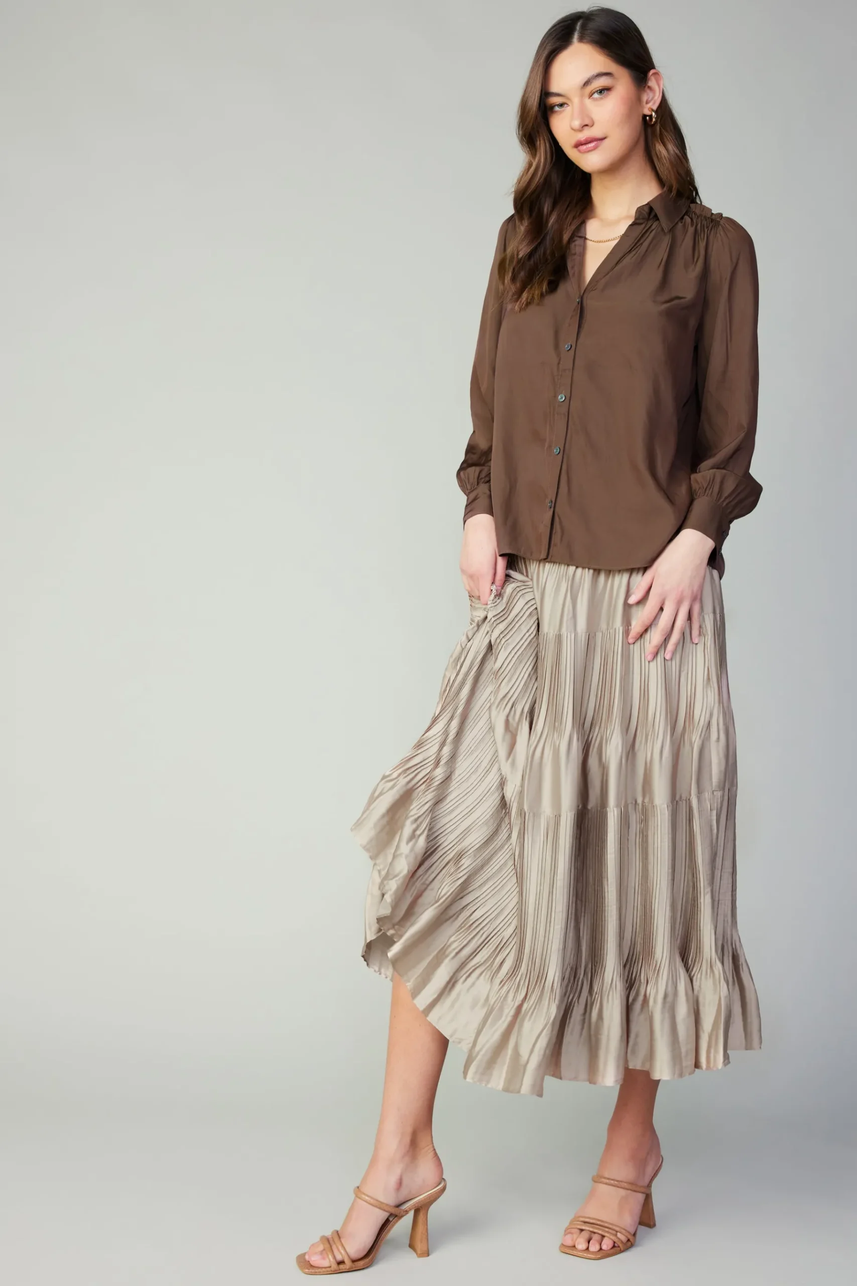 Discount Split Neck Buttoned Shirt Women Long Sleeve Tops