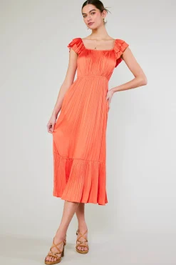 Fashion Square Neck Flutter Sleeve Midi Dress Women Midi Dresses