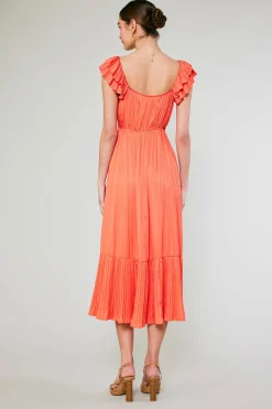Fashion Square Neck Flutter Sleeve Midi Dress Women Midi Dresses