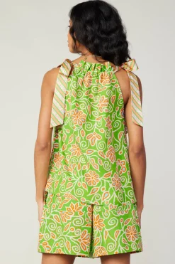 Sale Striped Bow Floral Top Women Sleeveless Tops