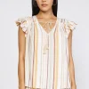 Fashion Striped Flutter Sleeve Top Women Sleeveless Tops
