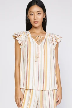 Fashion Striped Flutter Sleeve Top Women Sleeveless Tops