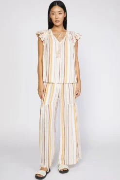 Fashion Striped Flutter Sleeve Top Women Sleeveless Tops