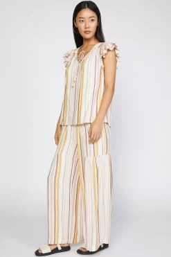 Fashion Striped Flutter Sleeve Top Women Sleeveless Tops