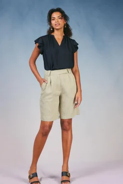 Discount Striped Knee Length Shorts Women Shorts