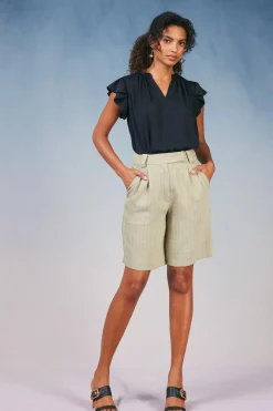 Discount Striped Knee Length Shorts Women Shorts